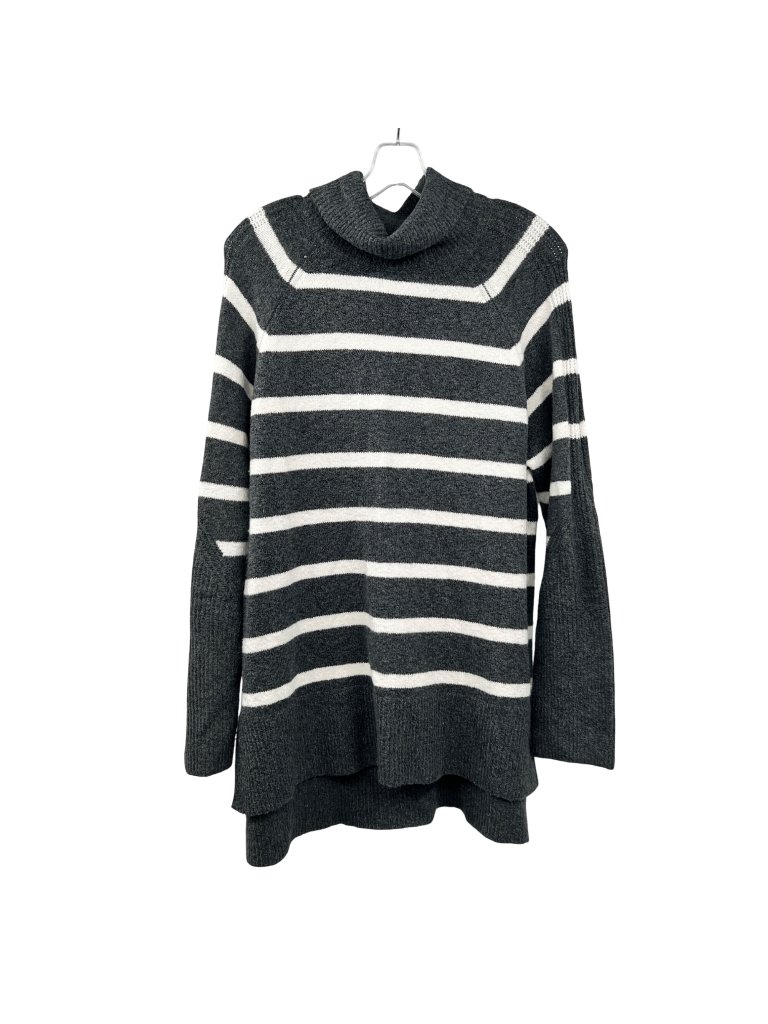 A New Day Womens Tunic Sweater Gray/White Stripe Turtleneck Size Large